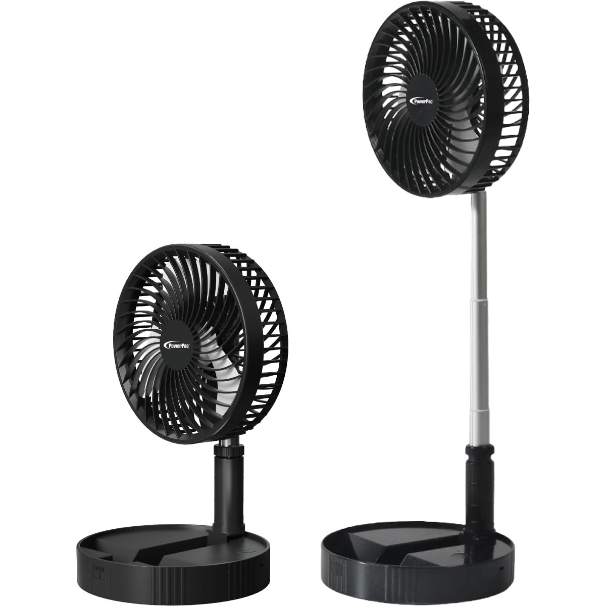 8" Foldable Stand/Table Fan – USB, Rechargeable, Portable Wireless, Adjustable Tilt & Height, 4-Speed, black, PPUF234
