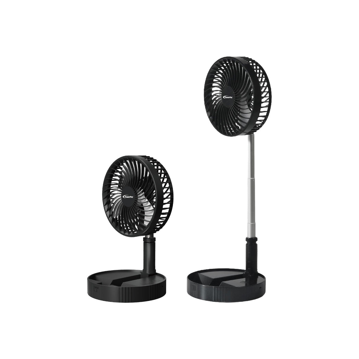 8" Foldable Stand/Table Fan – USB, Rechargeable, Portable Wireless, Adjustable Tilt & Height, 4-Speed, black, PPUF234