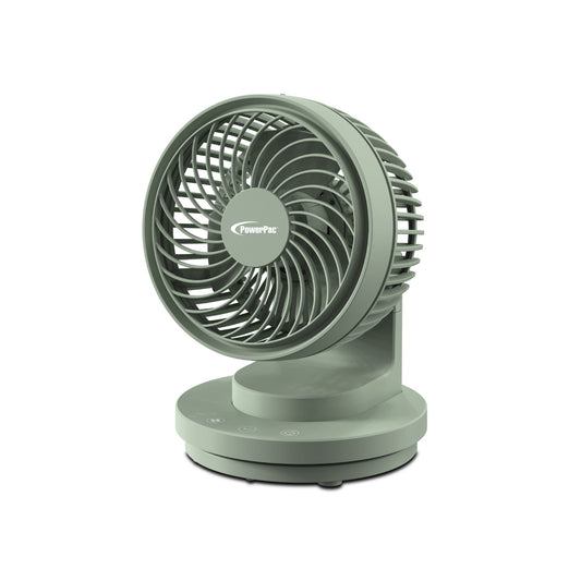6" Table Fan – USB, Air Circulator, Strong Airflow, Adjustable Tilt, Oscillation, Sturdy & Durable, 3-Speed, green, PPUF237
