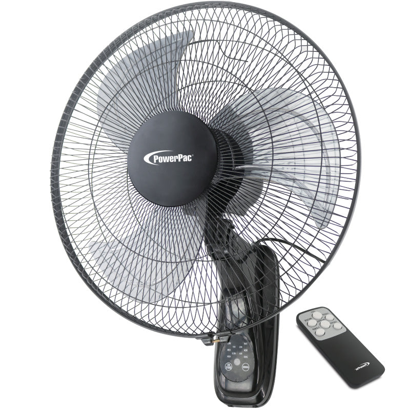 16" Wall Fan – Remote Control, Adjustable Tilt, Wide Oscillation, Safe & Easy Installation, Thermal Protection, 3-Speed, black, PPWF40R