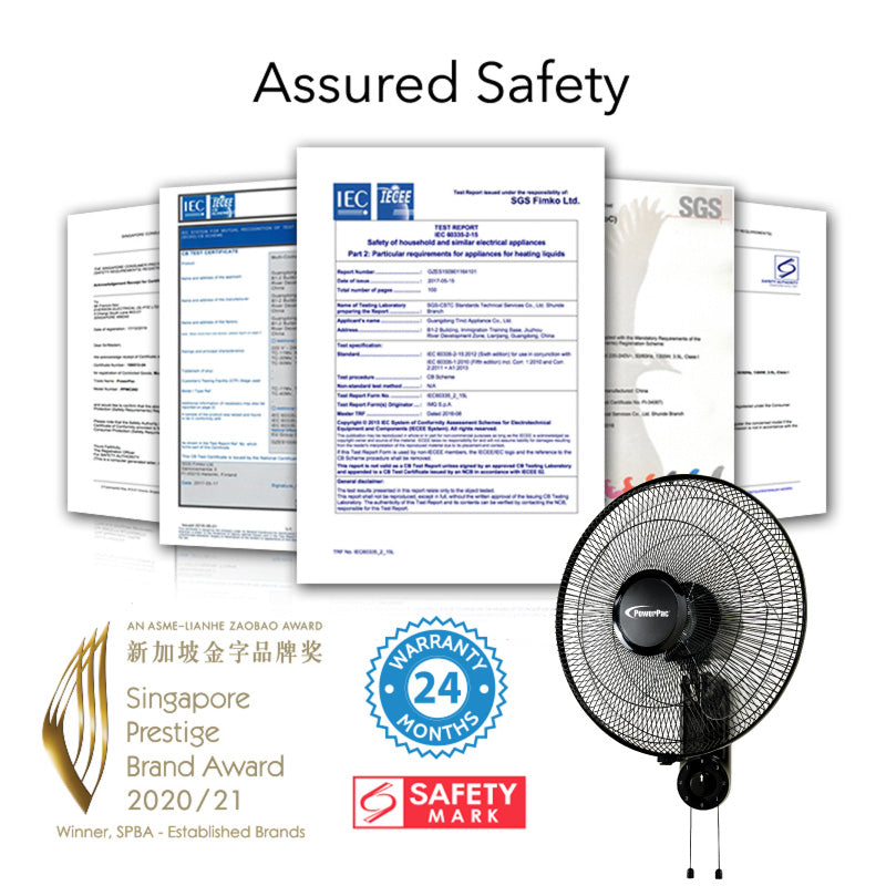 16" Wall Fan – Adjustable Tilt, Wide Oscillation, Safe & Easy Installation, Thermal Protection, 3-Speed, black, PPWF40