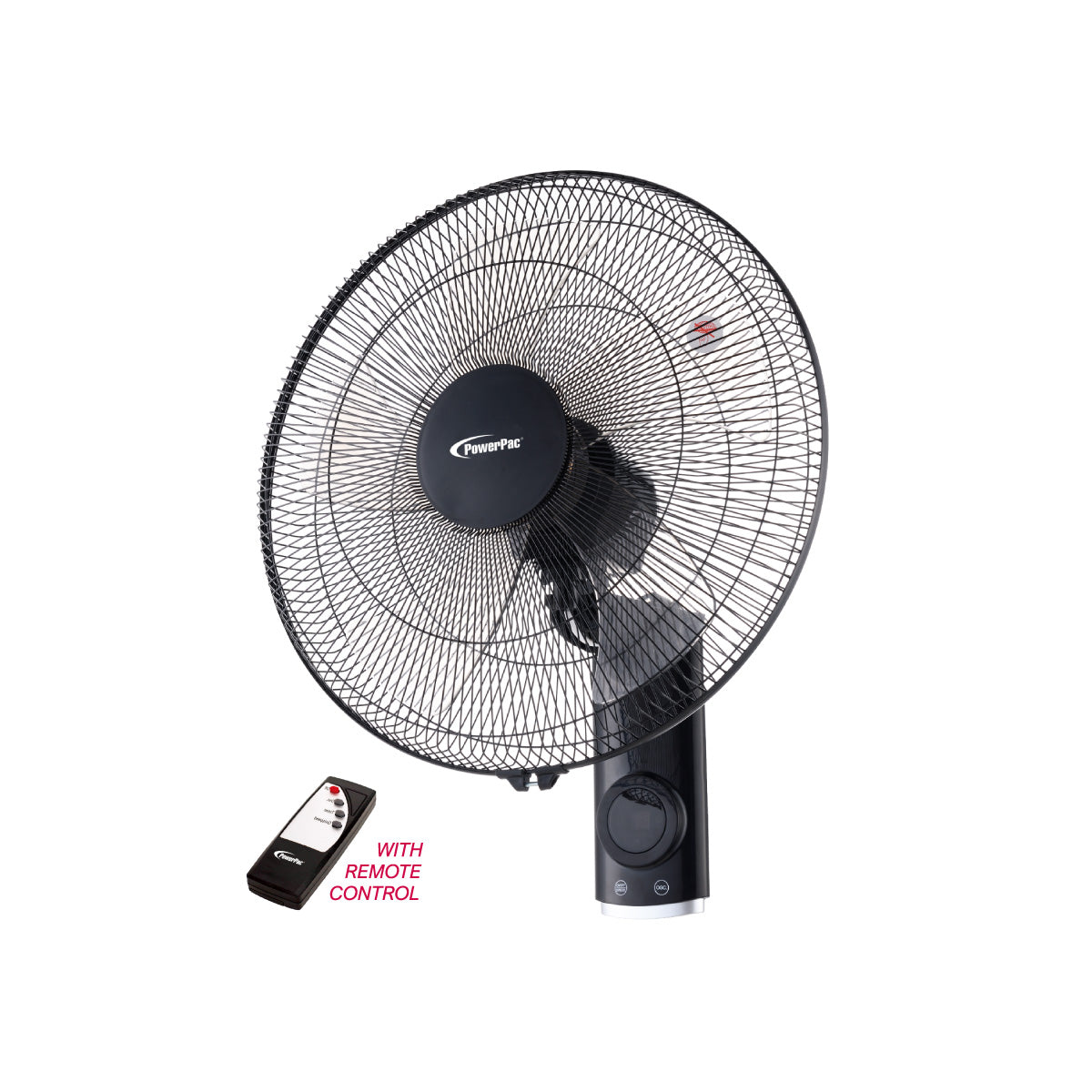 18" Wall Fan – Remote Control, Adjustable Tilt, Oscillation, Safe & Easy Installation, Thermal Protection, 3-Speed, black, PPWF98R