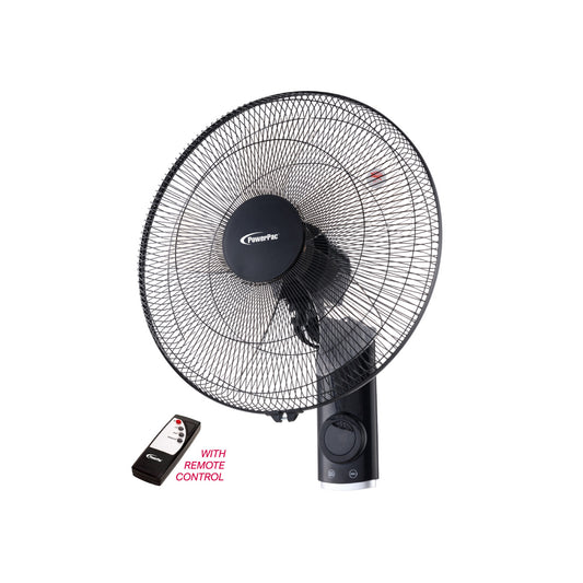 18" Wall Fan – Remote Control, Adjustable Tilt, Oscillation, Safe & Easy Installation, Thermal Protection, 3-Speed, black, PPWF98R
