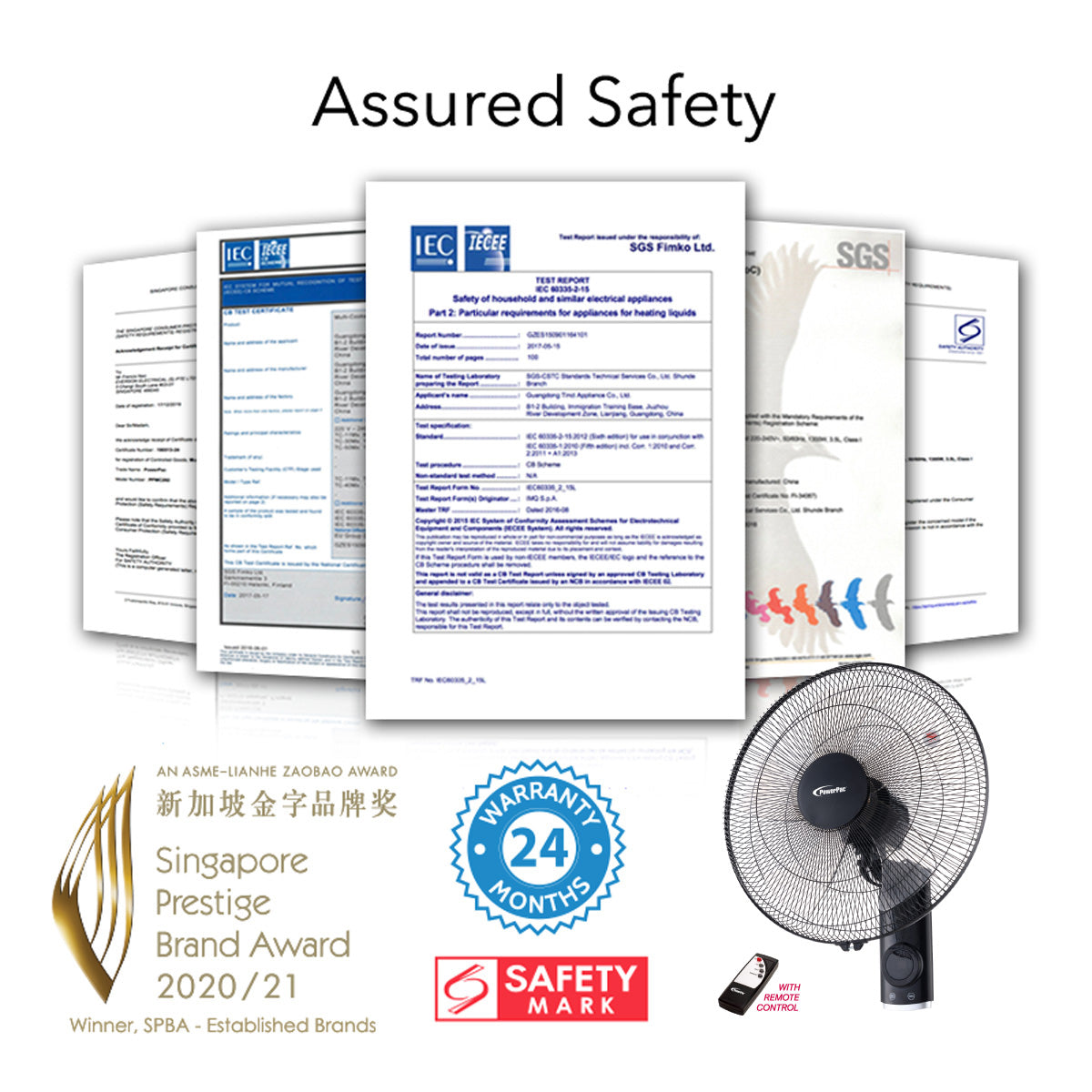 18" Wall Fan – Remote Control, Adjustable Tilt, Oscillation, Safe & Easy Installation, Thermal Protection, 3-Speed, black, PPWF98R