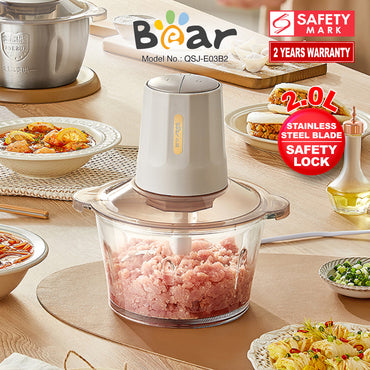 Bear Food Chopper 2.0L Multifunctional Electric Large-capacity Stir-Fried Minced Meat (QSJ-E03B2)