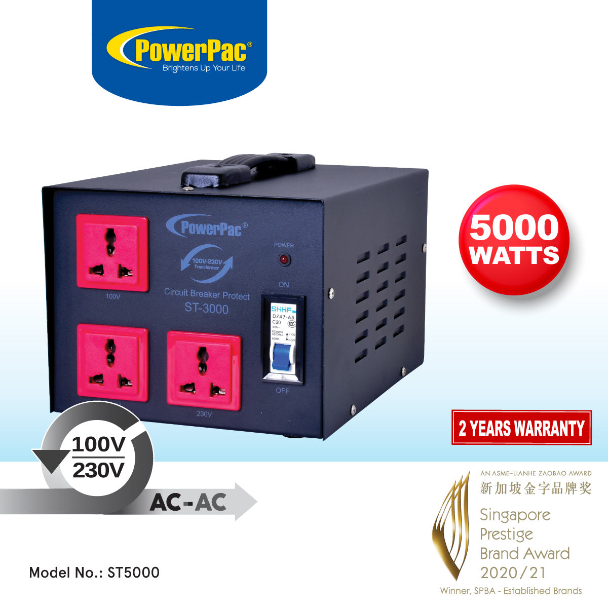 5000W Heavy Duty Step Up & Down Voltage Converter Transformer 110V / 220V Voltage Regulator (ST5000)