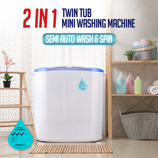 PowerPac 2in1 Twin Tub Mini Washing Machine - Wash & Spin Fast Laundry (PPW920)