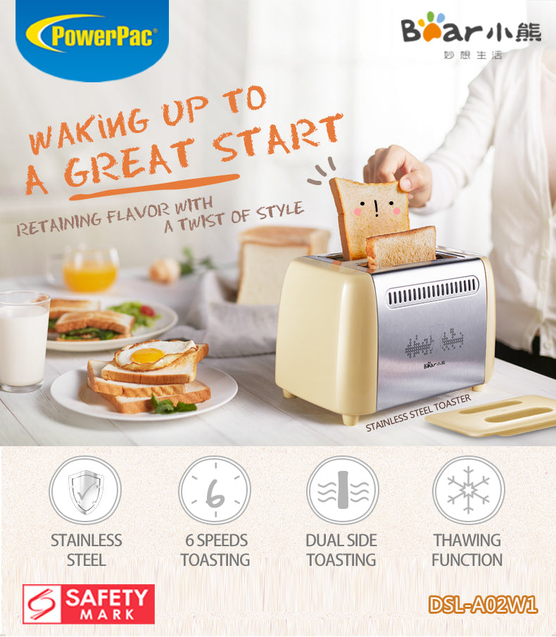 Bear 2 Slice Pop-up Bread Toaster (DSL-A02W1) - PowerPacSG