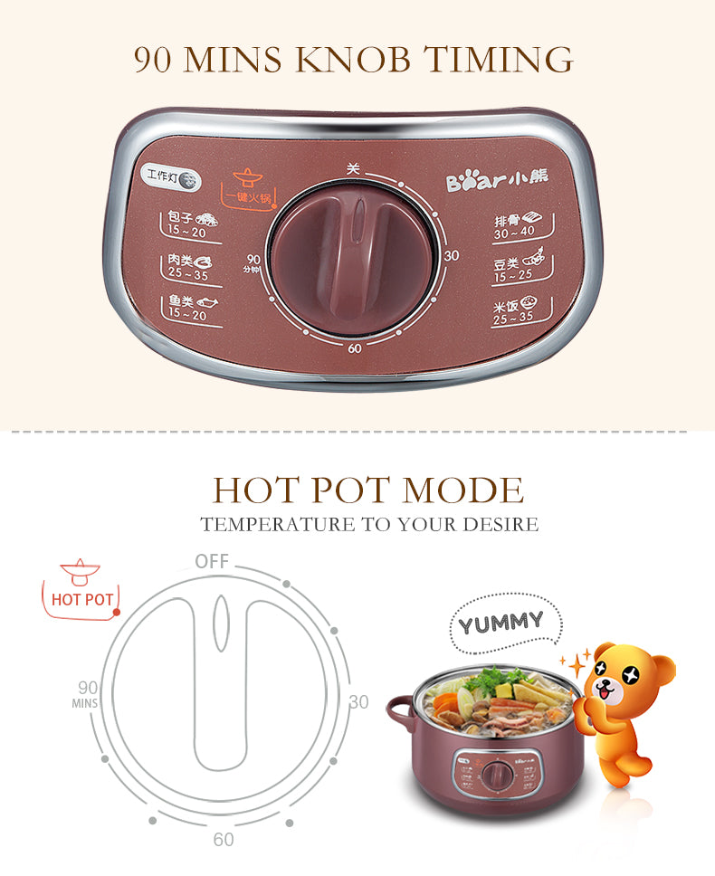 Bear 2 Tier Intelligent Electric Stainless Steel Food Steamer Convenient Steamer 8.0L 800Watt (DZG-D80A1) - PowerPacSG