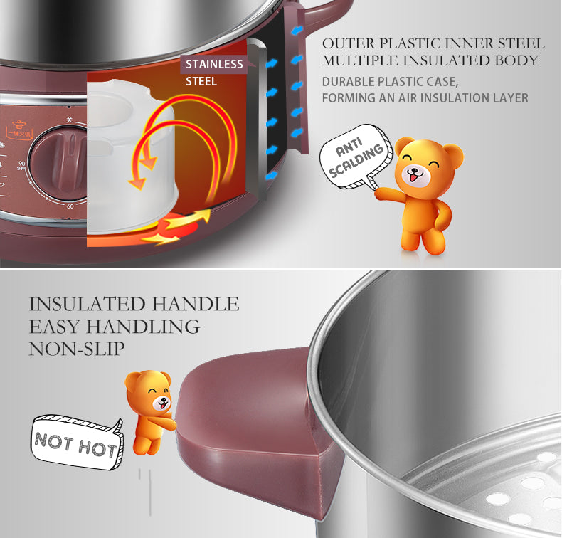 Bear 2 Tier Intelligent Electric Stainless Steel Food Steamer Convenient Steamer 8.0L 800Watt (DZG-D80A1) - PowerPacSG