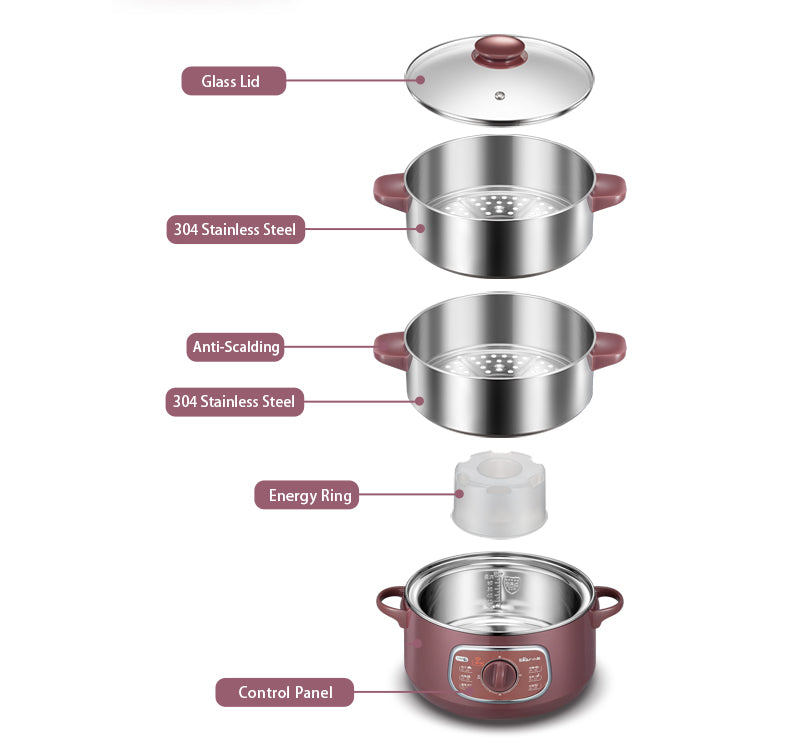 Bear 2 Tier Intelligent Electric Stainless Steel Food Steamer Convenient Steamer 8.0L 800Watt (DZG-D80A1) - PowerPacSG