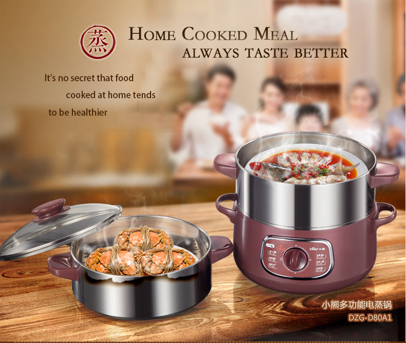 Bear 2 Tier Intelligent Electric Stainless Steel Food Steamer Convenient Steamer 8.0L 800Watt (DZG-D80A1) - PowerPacSG