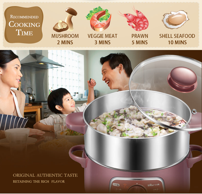Bear 2 Tier Intelligent Electric Stainless Steel Food Steamer Convenient Steamer 8.0L 800Watt (DZG-D80A1) - PowerPacSG