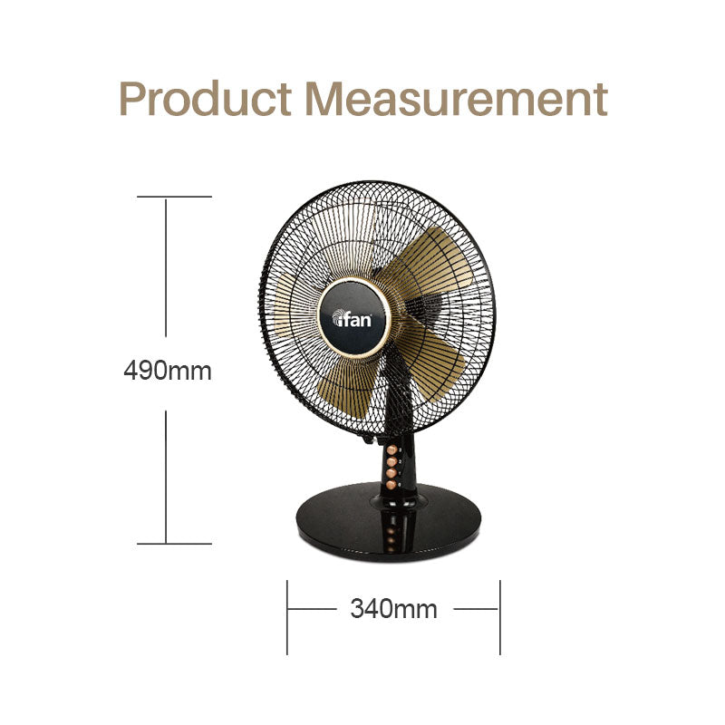 iFan 12” Desk Fan – 5 Blades, Turbo Fan, Vortex Airflow, Adjustable Tilt, Oscillation, Energy-saving, 3-Speed, black, IF403