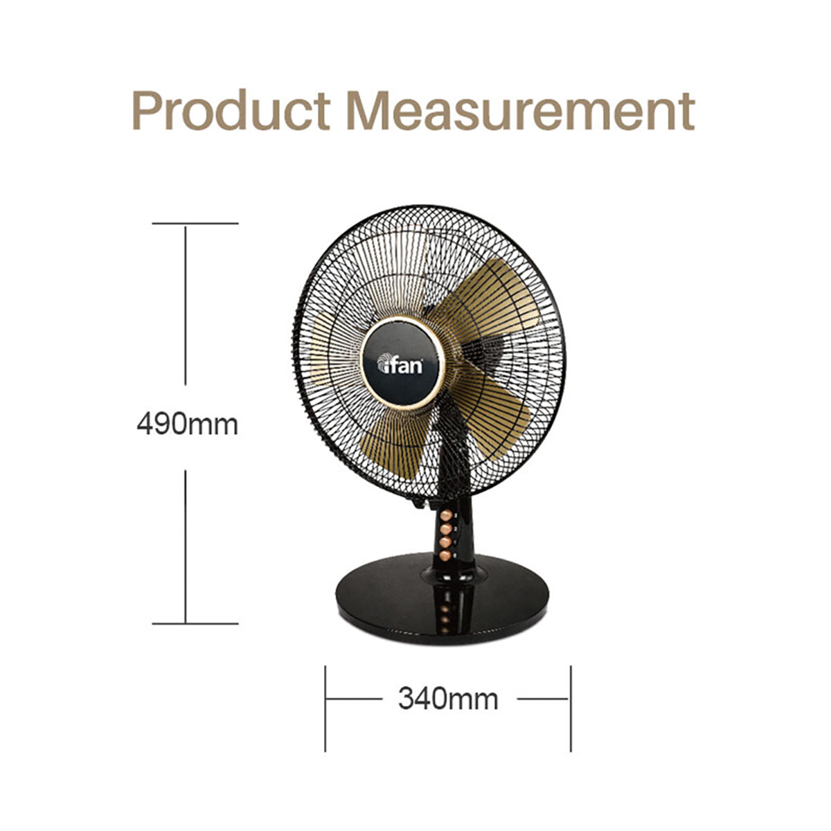 iFan 9” Desk Fan – 5 Blades, Turbo Fan, Vortex Airflow, Adjustable Tilt, Oscillation, Energy-saving, 2-Speed, black, IF404