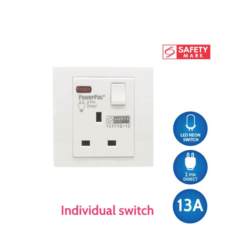 Led neon 13A 1Gang Switched Socket / Wall Socket with 2 Year Local Warranty (PP1011N) - PowerPacSG