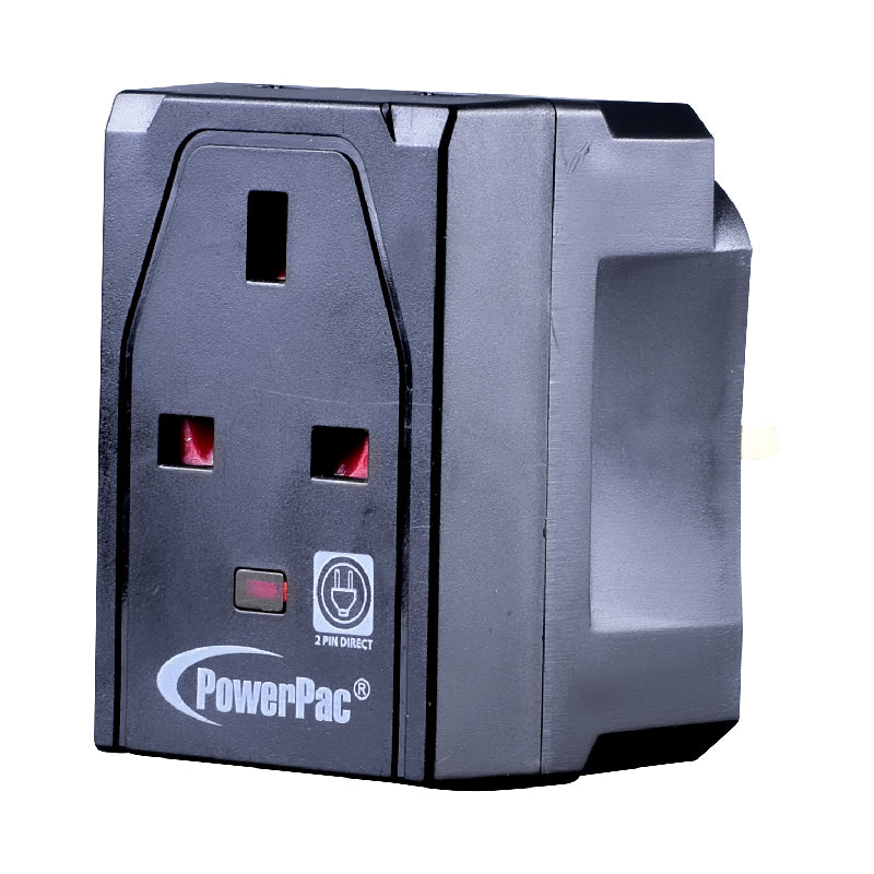 Adapter with 3-Pin Plug – 3-Way 3-Pin Sockets, Neon LED, PP144NBK