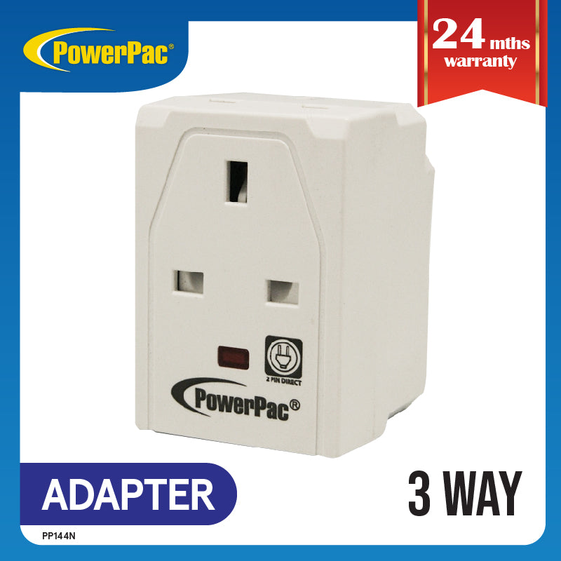 Adapter with 3-Pin Plug – 3-Way 3-Pin Sockets, Neon LED, PP144N
