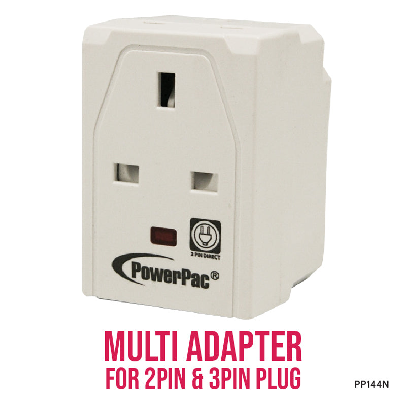Adapter with 3-Pin Plug – 3-Way 3-Pin Sockets, Neon LED, PP144N
