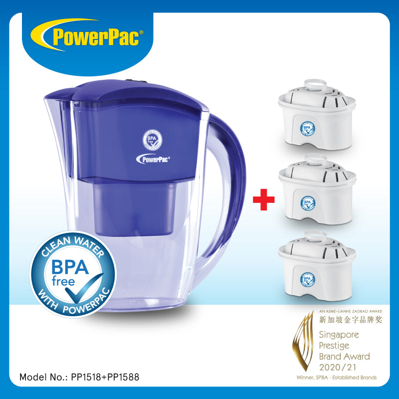 [Bundle set] Water Filter Pitcher + 3-Piece Filter Cartridge, Water Purifier Filter(PP1518+PP1588)