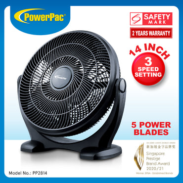 14" Air Circulator Fan – High Velocity, Powerful Airflow, Adjustable Tilt, Thermal Fuse Protection, 3-Speed, black, PPP2814