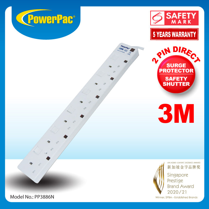 Extension Socket Extension Cord, Power Cord, Power Extension 6 way 3 meter (PP3886N)