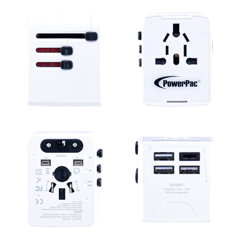 Universal Travel Adapter + USB Smart & Fast Charger – Multi Sockets & Plugs, Neon LED, PP7980