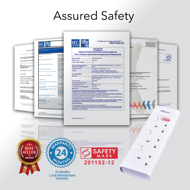 3 Way Extension Cord, Extension Socket, Safety Mark 3 Meter (PP8553N) - PowerPacSG