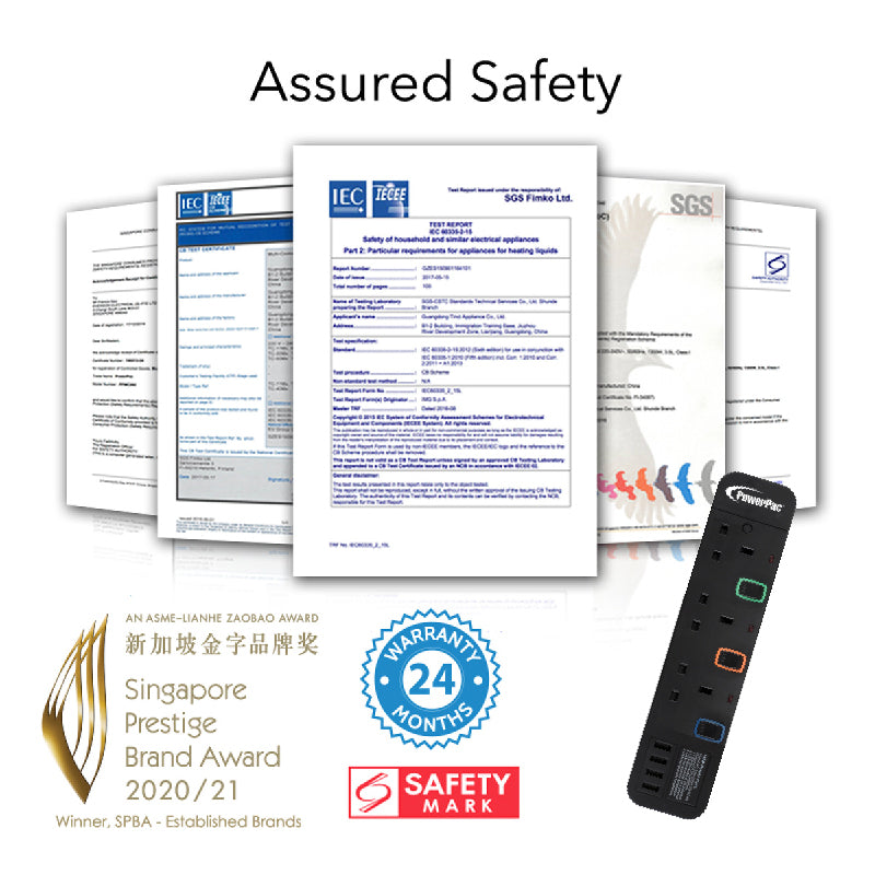 Extension Cord, Extension Socket, Power Cord 3 Metre 3 way with 4x USB Charger (PP9113UBK)