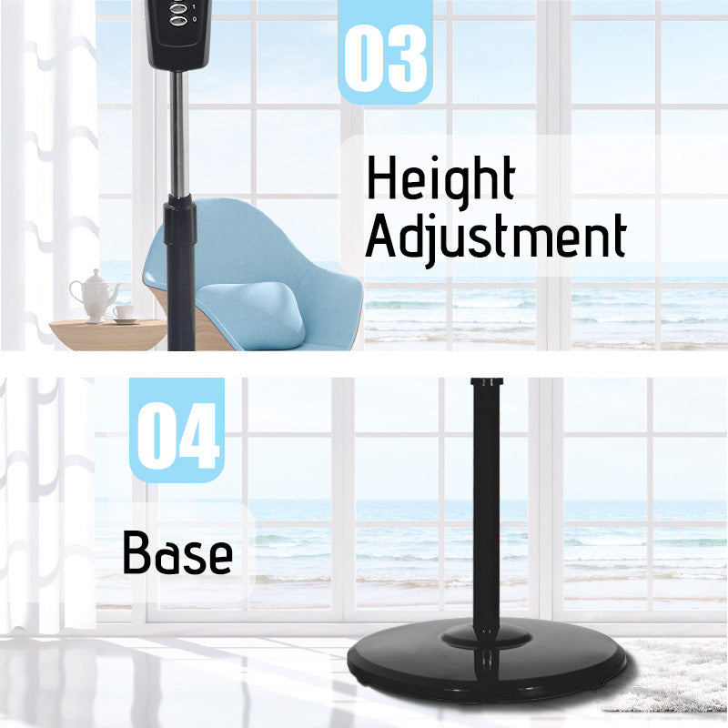 16" Stand Fan – Strong Airflow, Adjustable Tilt & Height, Oscillation, Timer, Durable, Energy-efficient, 4-Speed, black, PPFS30