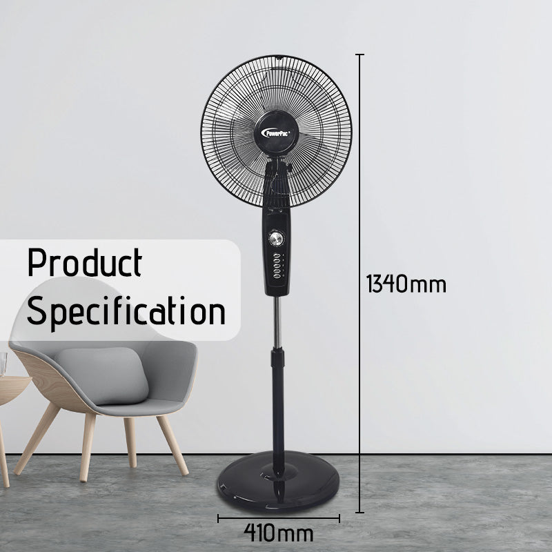 16" Stand Fan – Strong Airflow, Adjustable Tilt & Height, Oscillation, Timer, Durable, Energy-efficient, 4-Speed, black, PPFS30