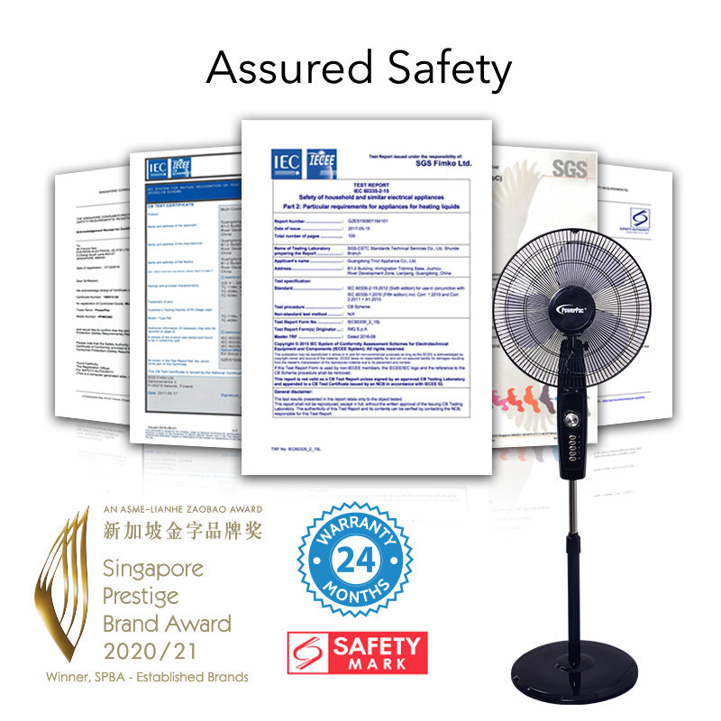 16" Stand Fan – Strong Airflow, Adjustable Tilt & Height, Oscillation, Timer, Durable, Energy-efficient, 4-Speed, black, PPFS30