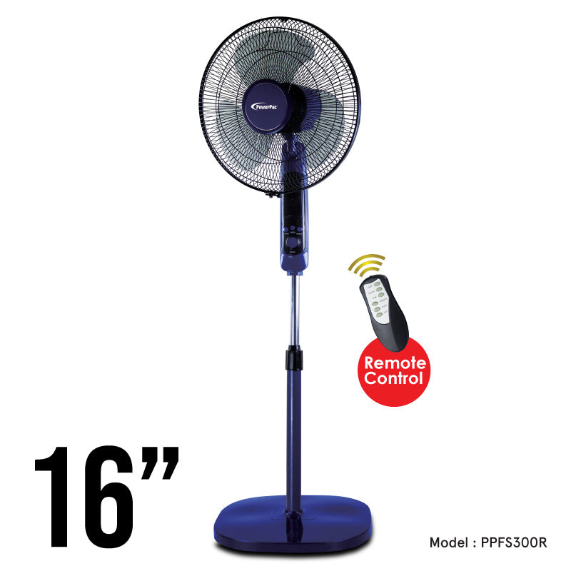 16" Stand Fan with Remote Control– 3 Speeds, Oscillation, Adjustable Height, Timer, PPFS300R