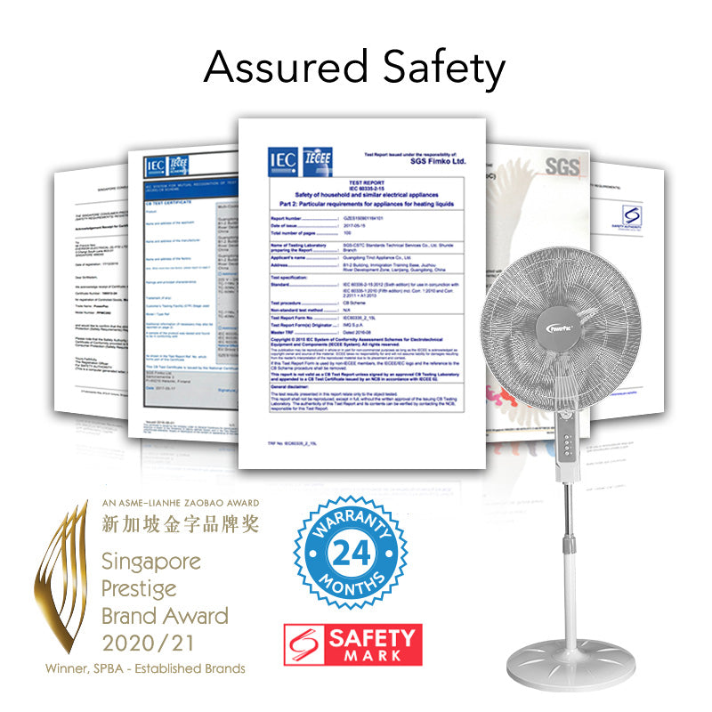 18" Stand Fan – Strong Airflow, Adjustable Tilt & Height, Oscillation, Timer, Durable, Energy-saving, 3-Speed, white, PPFS70