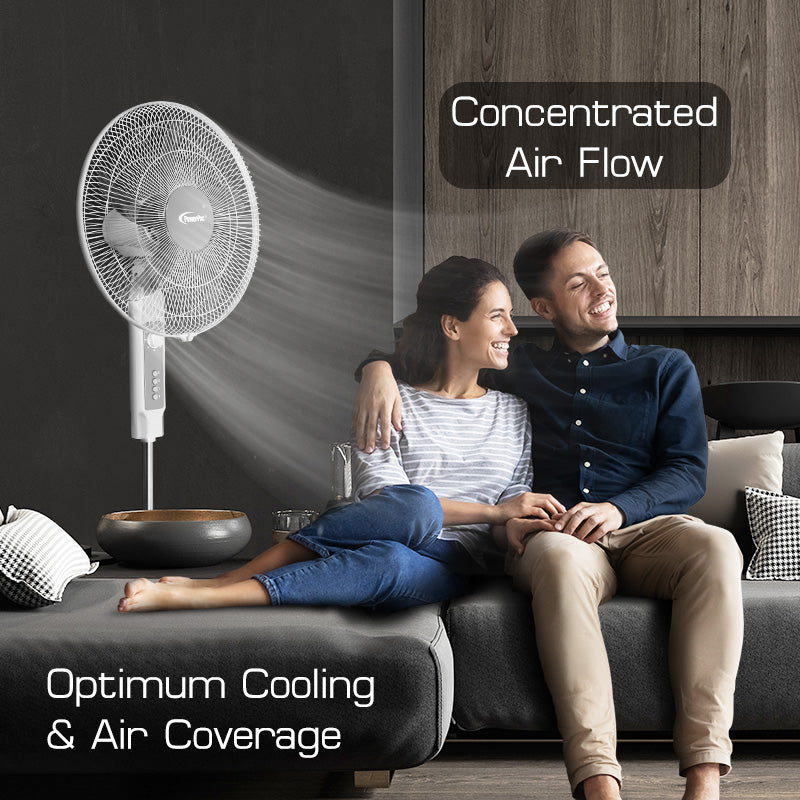 18" Stand Fan – Strong Airflow, Adjustable Tilt & Height, Oscillation, Timer, Durable, Energy-saving, 3-Speed, white, PPFS70