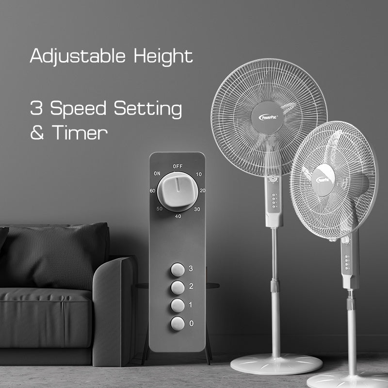 18" Stand Fan – Strong Airflow, Adjustable Tilt & Height, Oscillation, Timer, Durable, Energy-saving, 3-Speed, white, PPFS70