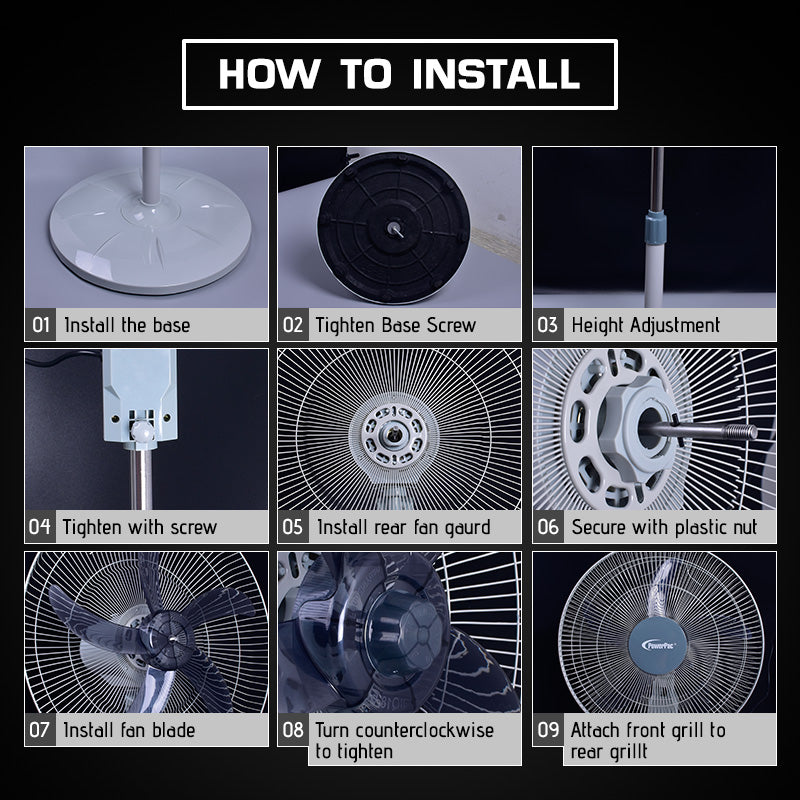 18" Stand Fan – Strong Airflow, Adjustable Tilt & Height, Oscillation, Timer, Durable, Energy-saving, 3-Speed, white, PPFS70