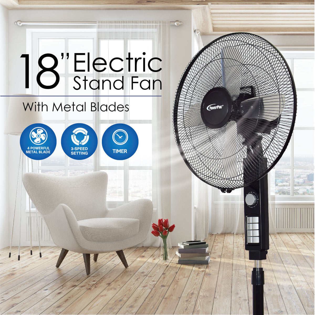 Stand Fan 18&quot; Electric with Metal Blade (PPFS818) - PowerPacSG