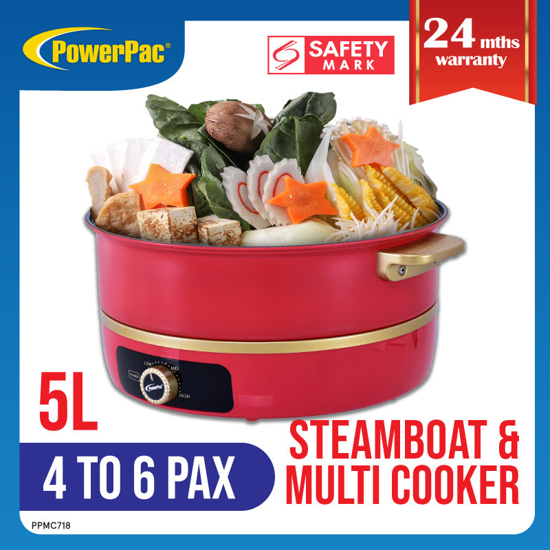 Steamboat & Multi Cooker, Hot Pot with Non-stick Inner Pot 5L (PPMC718)