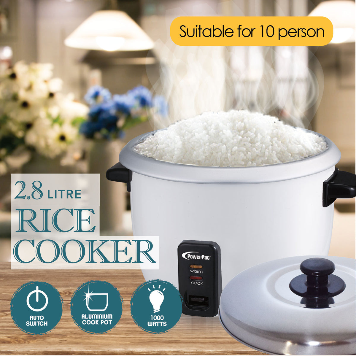 2.8L Rice Cooker with Aluminium Inner Pot (PPRC10) - PowerPacSG
