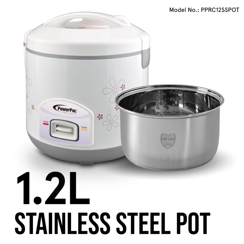 Rice Cooker 1.2L with Steamer, Rice Cooker with Stainless Steel Iner Pot (PPRC12-SS Pot)