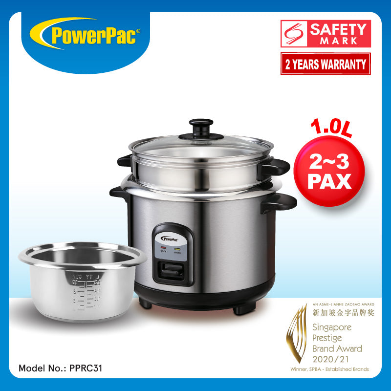 Rice Cooker 1.0L Rice Cooker with Stainless Steel Pot and Food Steamer (PPRC31)