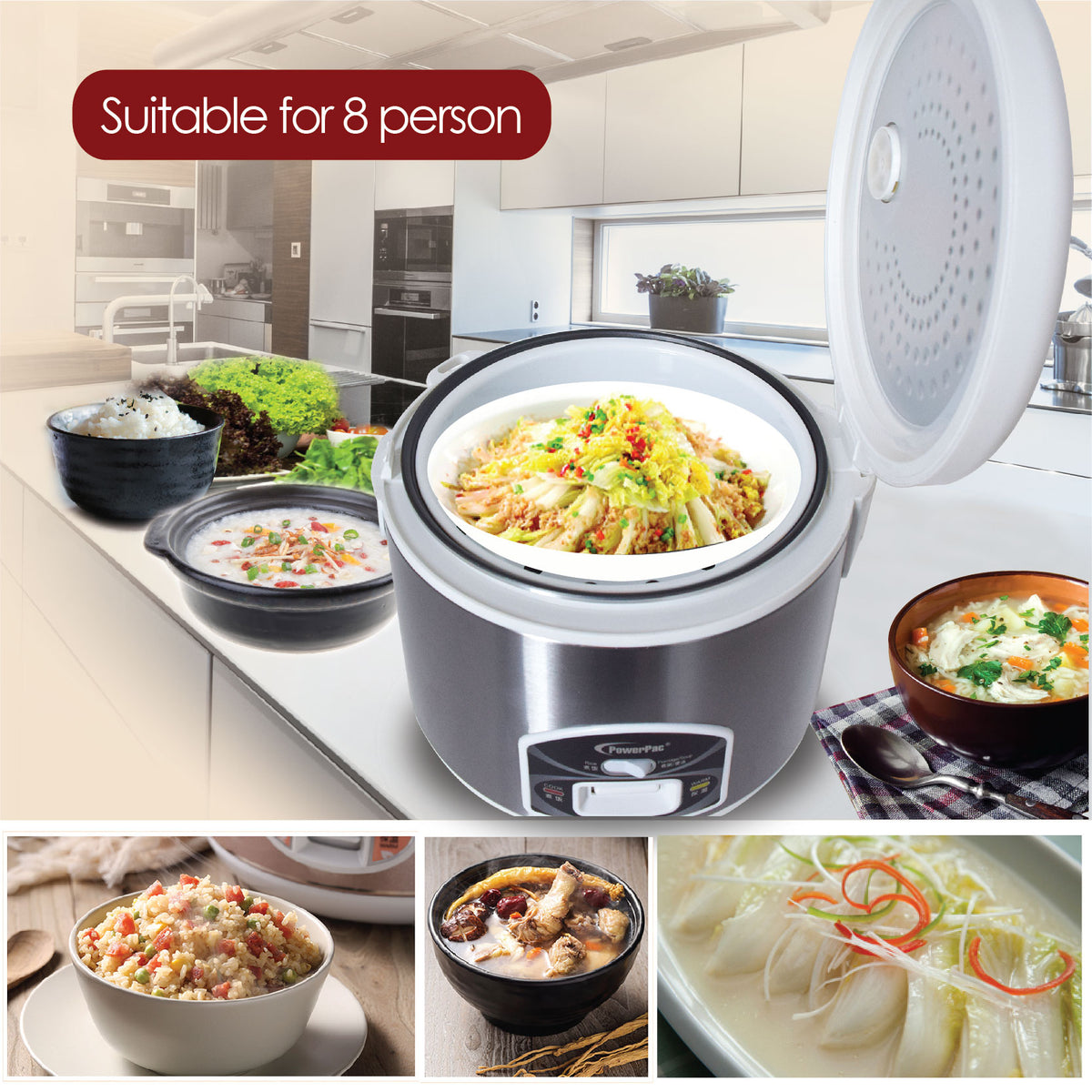 1.8L 3in1 Rice, Porridge Cooker And Steamer (PPRC42) - PowerPacSG