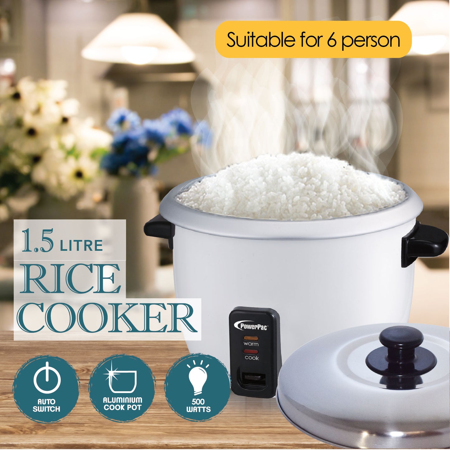 1.5L Rice Cooker with Aluminium Inner Pot (PPRC6) - PowerPacSG