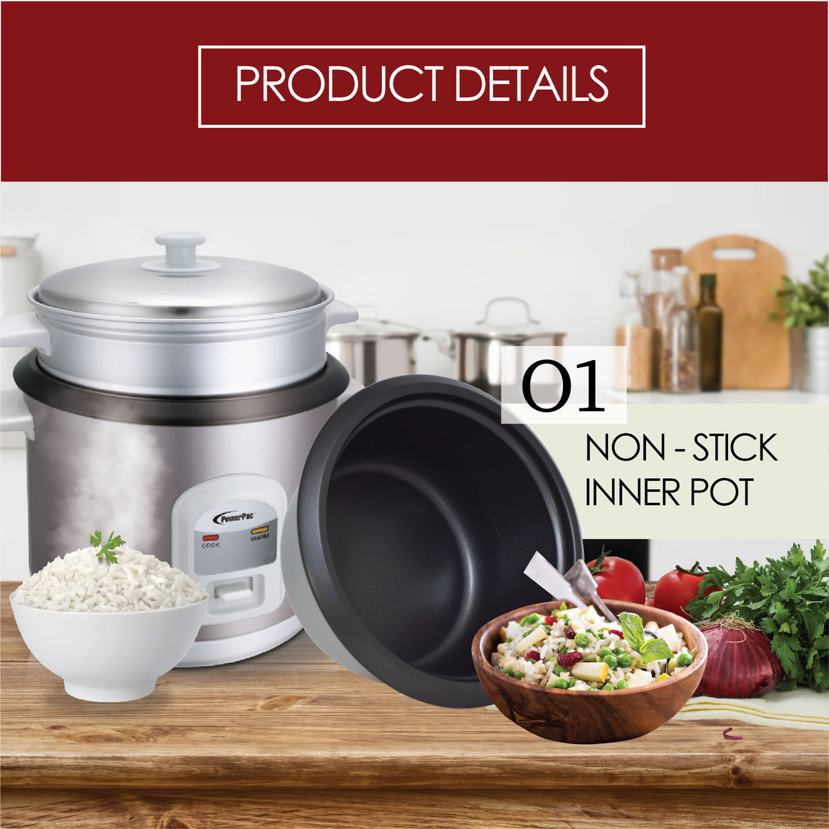 0.6L Rice Cooker with Steamer (PPRC62) - PowerPacSG