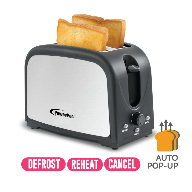 2 slice Bread Toaster Pop-Up with Defrost and Re-heat (PPT03) - PowerPacSG