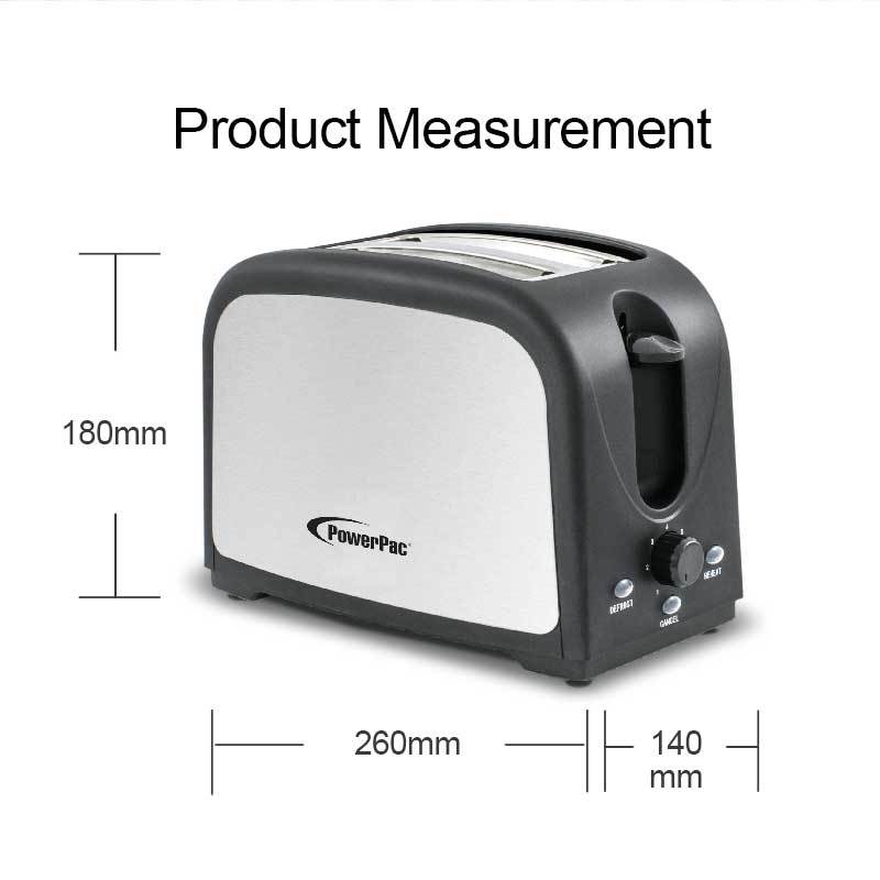 2 slice Bread Toaster Pop-Up with Defrost and Re-heat (PPT03) - PowerPacSG