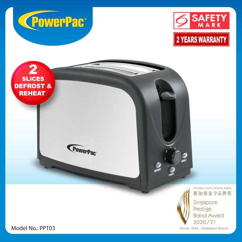 2 slice Bread Toaster Pop-Up with Defrost and Re-heat (PPT03)