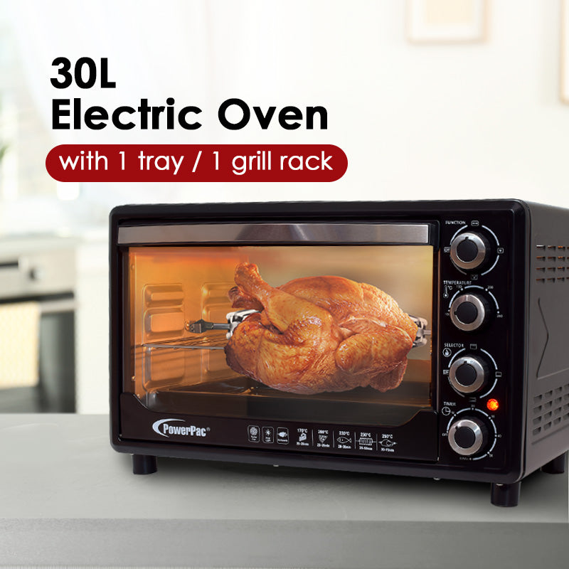 Electric Oven 30L with Rotisserie & Convection Functions, 1 Trays & Wire Mesh (PPT30)