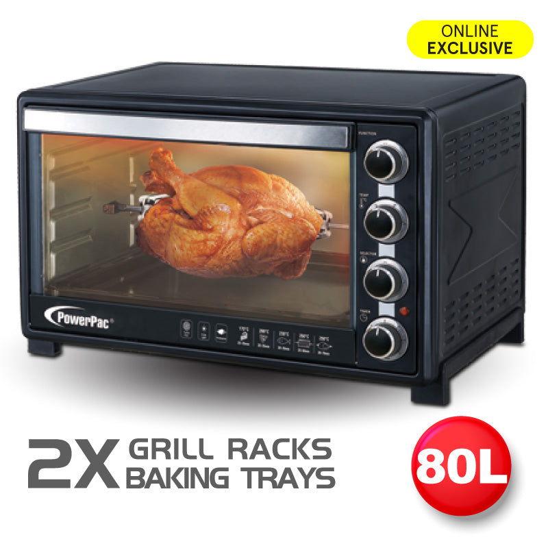 Electric Oven 80L with Rotisserie and convection functions, 2 trays and grill racks (PPT80)
